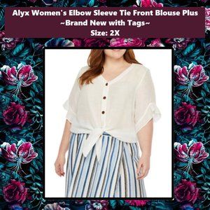 Alyx Women's Elbow Sleeve Tie Front Blouse 2X
